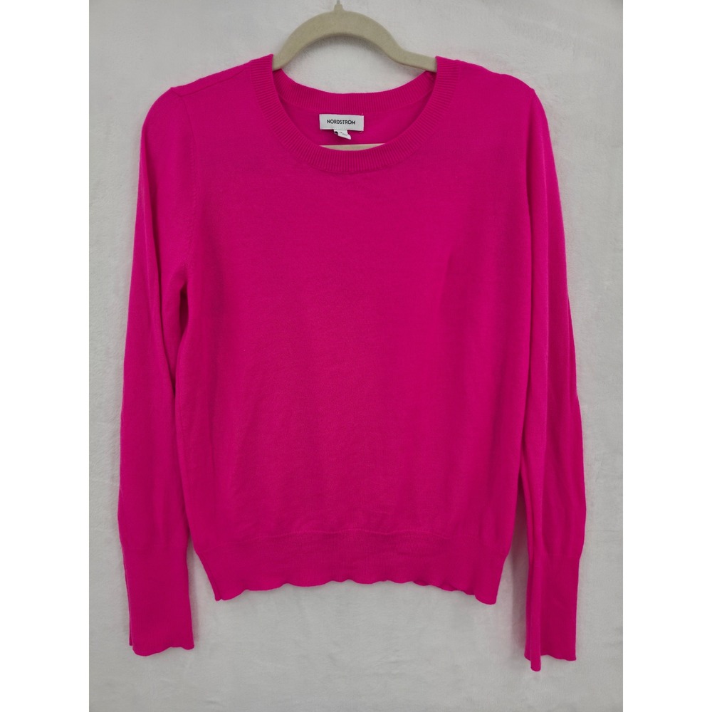 Nordstrom Hot Pink Merino Wool Blend Crewneck Sweater Medium‎ Bright Preppy